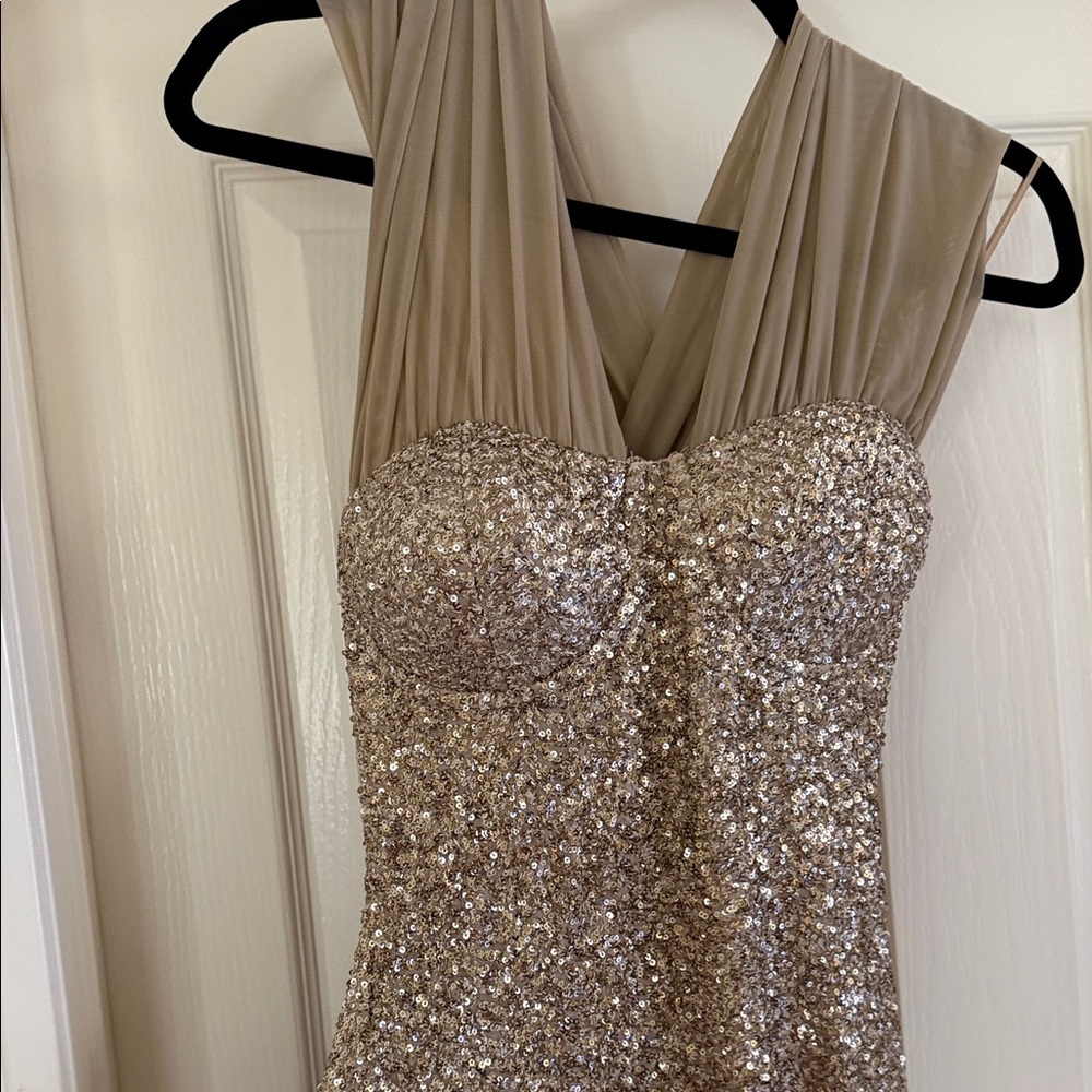 Gold Sequin Halter Evening Gown - Picture 6 of 7